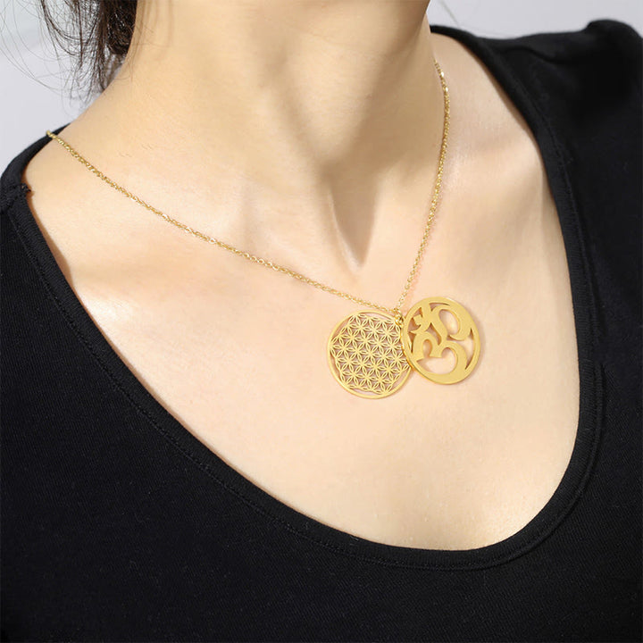 Buddha Stonesオムシンボル 中空花デザイン ステンレススチール コネクションネックレス ペンダント - image 11