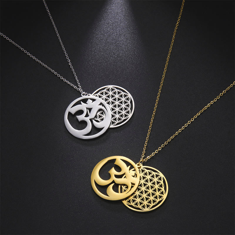 Buddha Stonesオムシンボル 中空花デザイン ステンレススチール コネクションネックレス ペンダント - image 14