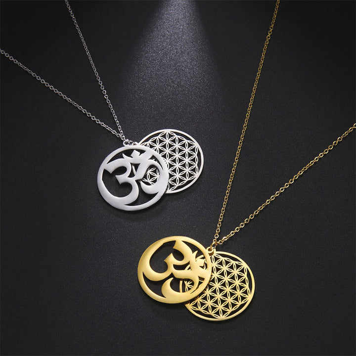 Buddha Stonesオムシンボル 中空花デザイン ステンレススチール コネクションネックレス ペンダント - image 14