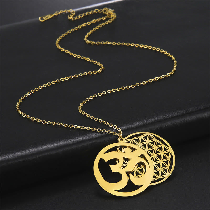 Buddha Stonesオムシンボル 中空花デザイン ステンレススチール コネクションネックレス ペンダント - image 10