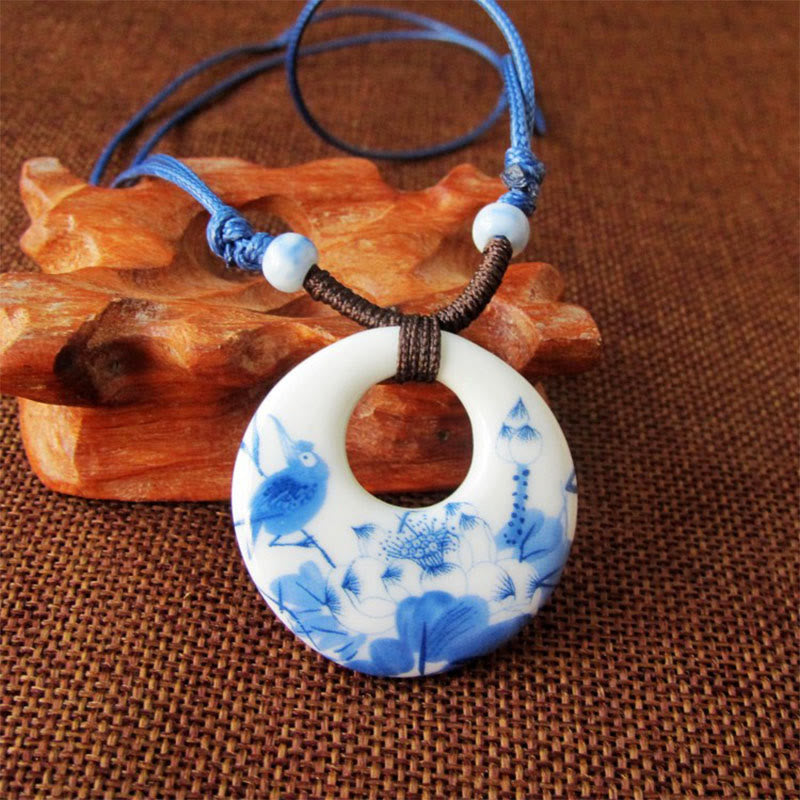 Buddha Stonesエスニック 牡丹 桃の花 蓮のシンボル 陶器 ネックレス 悟りのペンダント - 蓮 - image 3