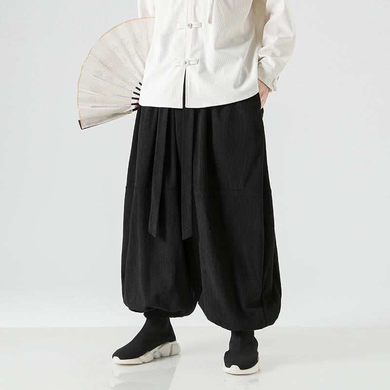 Buddha Stones冬用 無地 メンズ ハーレム ピュアコットン コーデュロイ パンツ ポケット付き - 黒 - US/UK/AU48、 EU58(5XL) - image 9