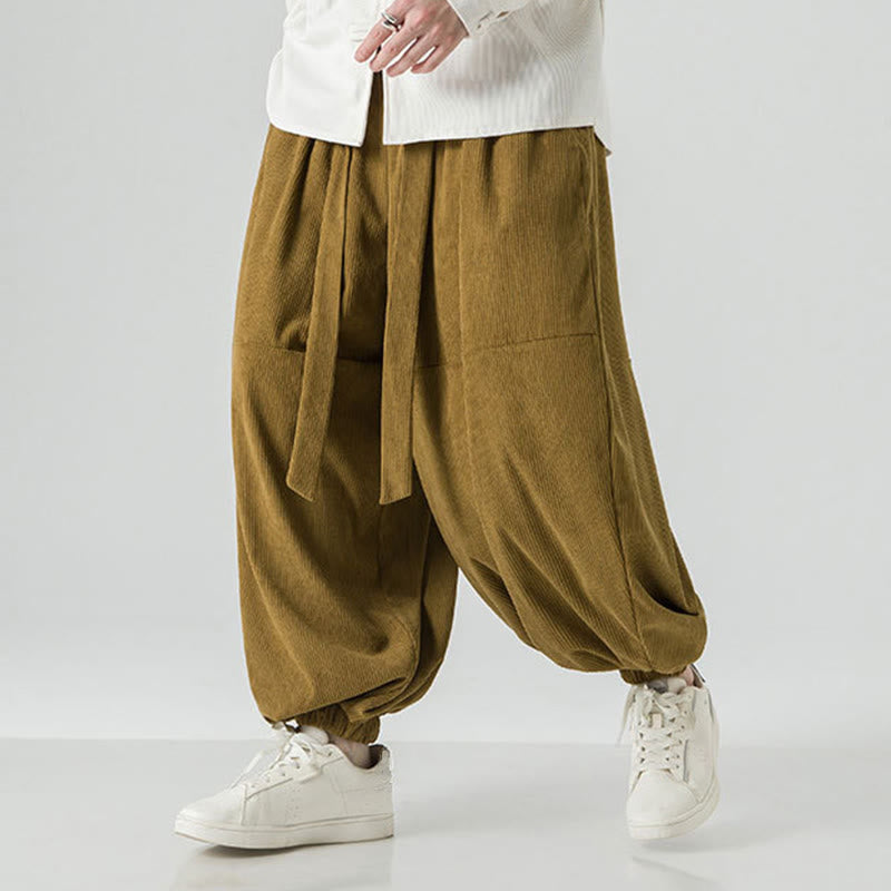 Buddha Stones冬用 無地 メンズ ハーレム ピュアコットン コーデュロイ パンツ ポケット付き - image 18