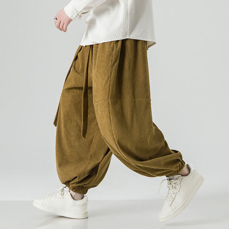 Buddha Stones冬用 無地 メンズ ハーレム ピュアコットン コーデュロイ パンツ ポケット付き - image 20