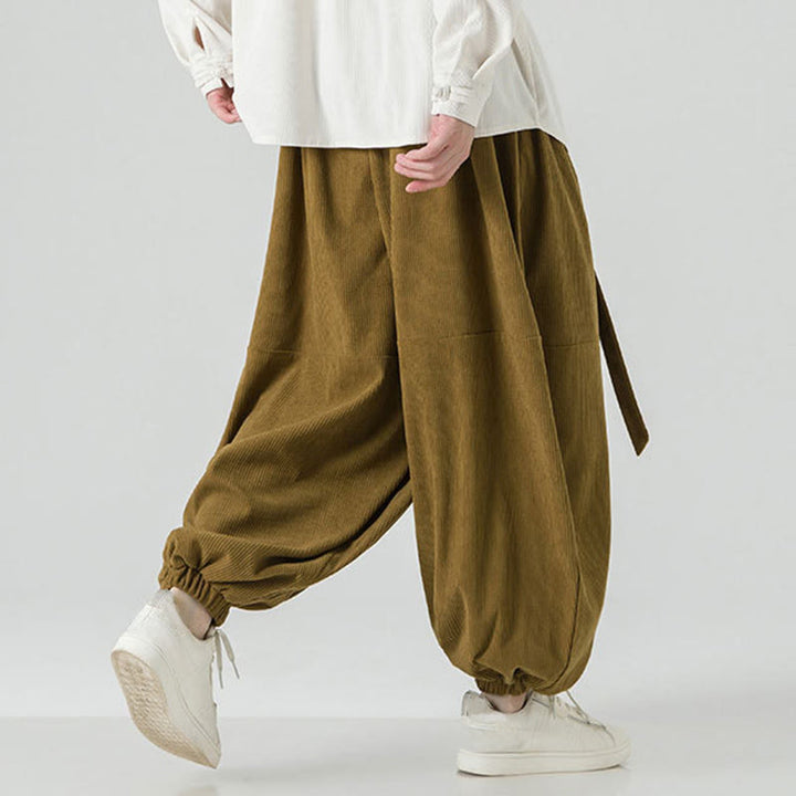 Buddha Stones冬用 無地 メンズ ハーレム ピュアコットン コーデュロイ パンツ ポケット付き - image 21