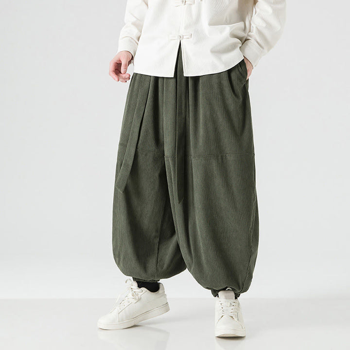 Buddha Stones冬用 無地 メンズ ハーレム ピュアコットン コーデュロイ パンツ ポケット付き - image 2