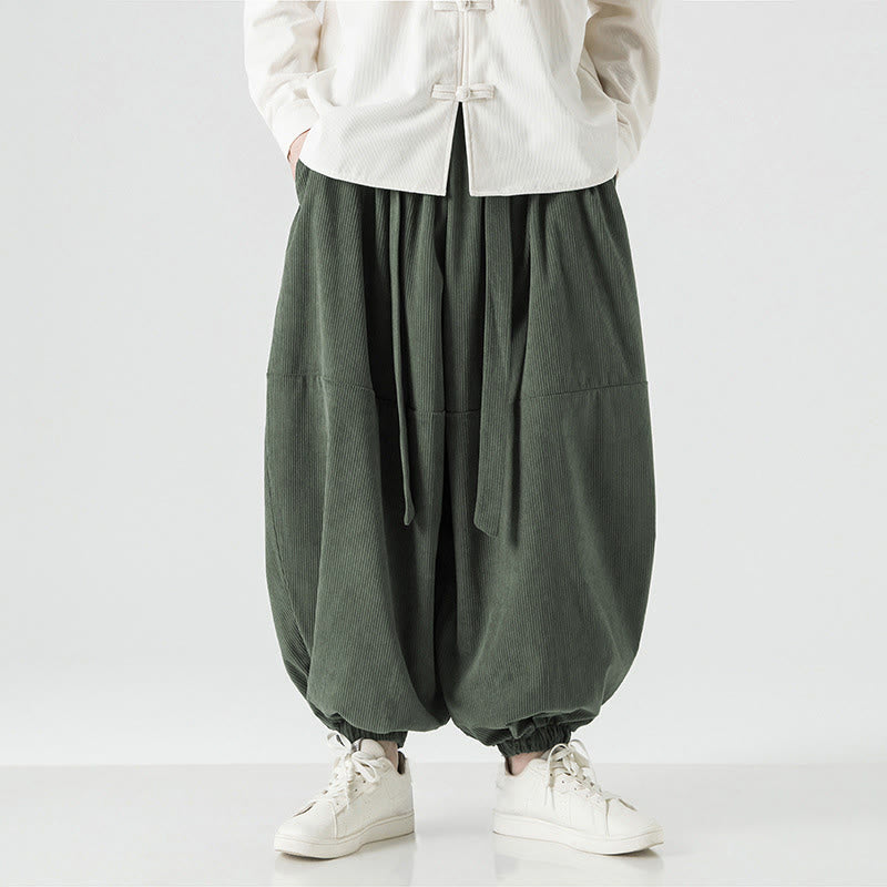 Buddha Stones冬用 無地 メンズ ハーレム ピュアコットン コーデュロイ パンツ ポケット付き - image 4