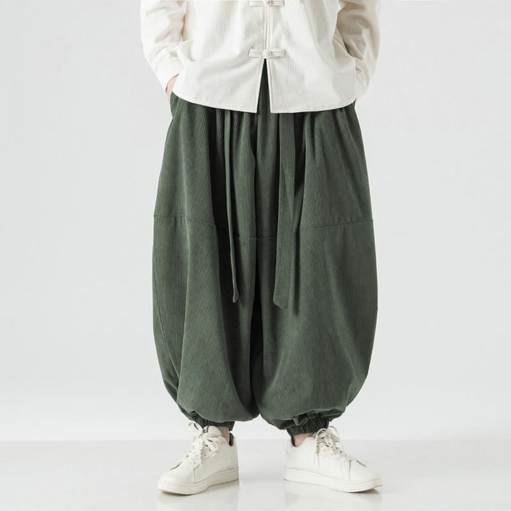 Buddha Stones冬用 無地 メンズ ハーレム ピュアコットン コーデュロイ パンツ ポケット付き - image 4
