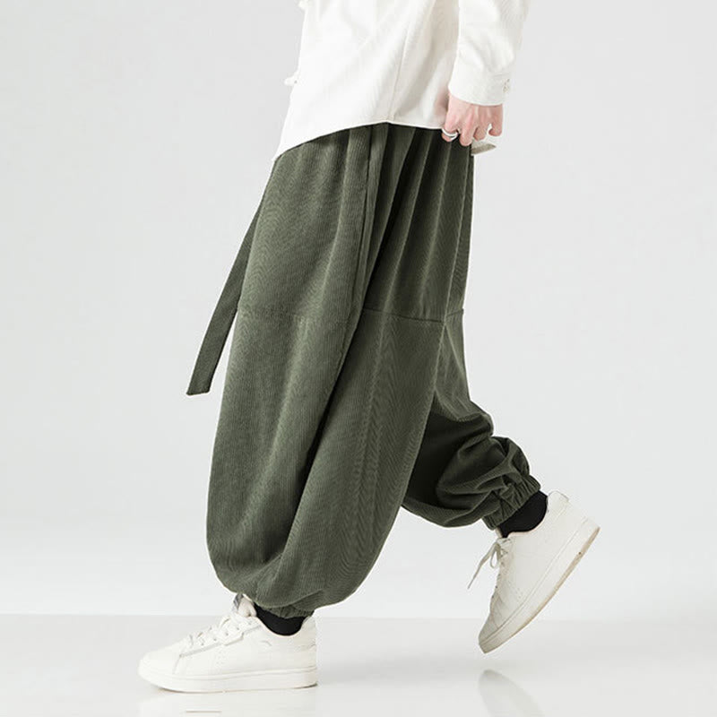 Buddha Stones冬用 無地 メンズ ハーレム ピュアコットン コーデュロイ パンツ ポケット付き - image 5