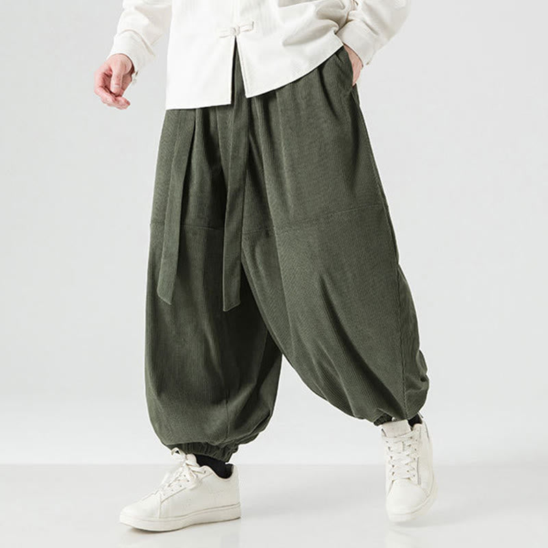 Buddha Stones冬用 無地 メンズ ハーレム ピュアコットン コーデュロイ パンツ ポケット付き - image 3