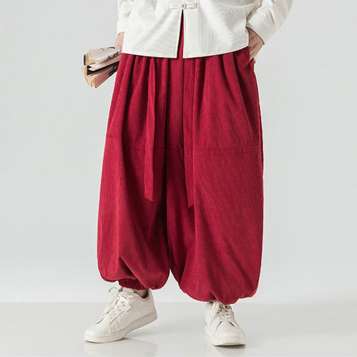 Buddha Stones冬用 無地 メンズ ハーレム ピュアコットン コーデュロイ パンツ ポケット付き - image 26