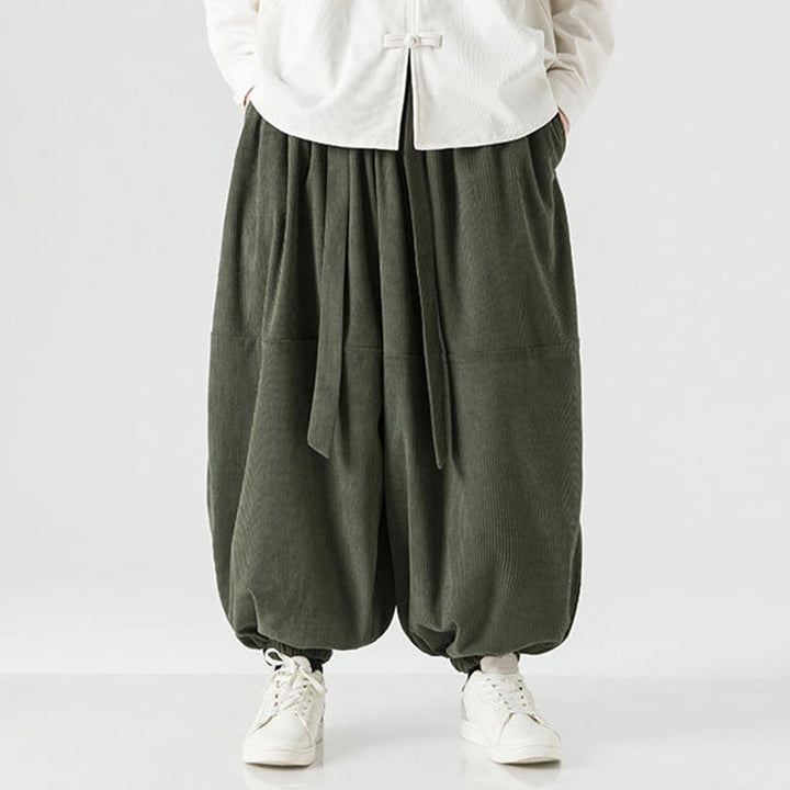 Buddha Stones冬用 無地 メンズ ハーレム ピュアコットン コーデュロイ パンツ ポケット付き - image 1