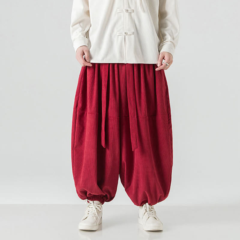 Buddha Stones冬用 無地 メンズ ハーレム ピュアコットン コーデュロイ パンツ ポケット付き - image 30