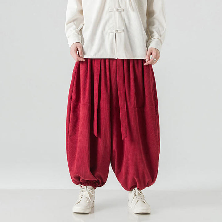 Buddha Stones冬用 無地 メンズ ハーレム ピュアコットン コーデュロイ パンツ ポケット付き - image 30