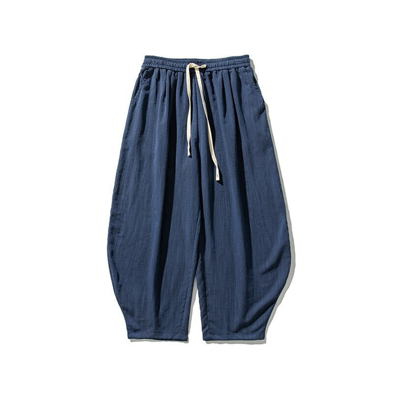 Buddha Stones夏 純色 ドローストリング メンズ コットン アンクル丈 パンツ ポケット付き - image 11