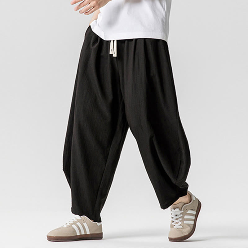 Buddha Stones夏 純色 ドローストリング メンズ コットン アンクル丈 パンツ ポケット付き - image 35