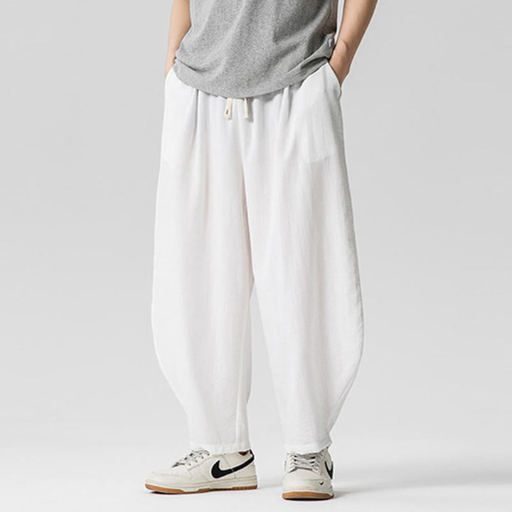 Buddha Stones夏 純色 ドローストリング メンズ コットン アンクル丈 パンツ ポケット付き - image 15