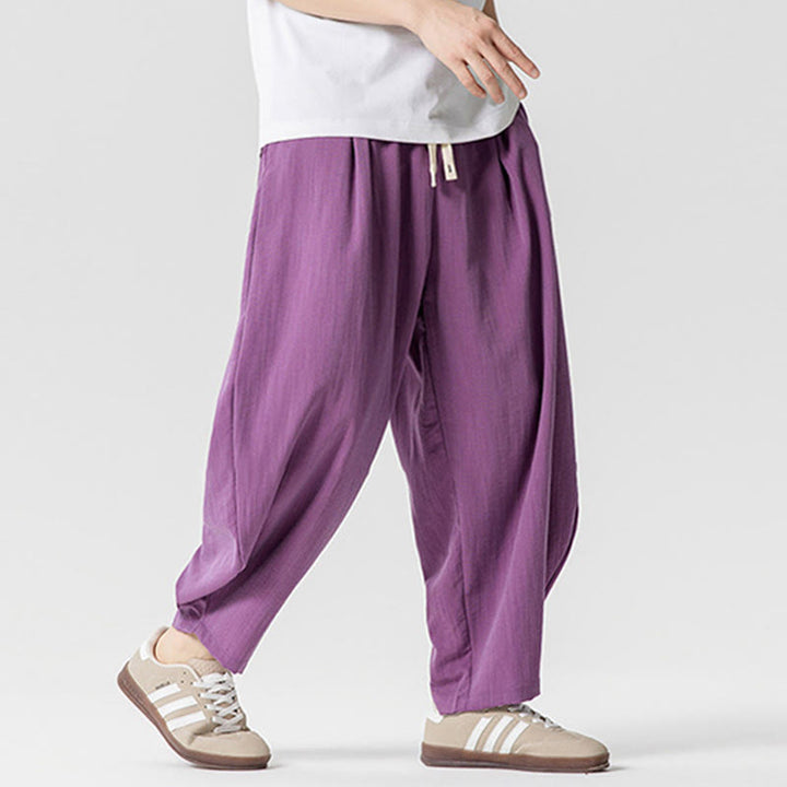 Buddha Stones夏 純色 ドローストリング メンズ コットン アンクル丈 パンツ ポケット付き - image 31