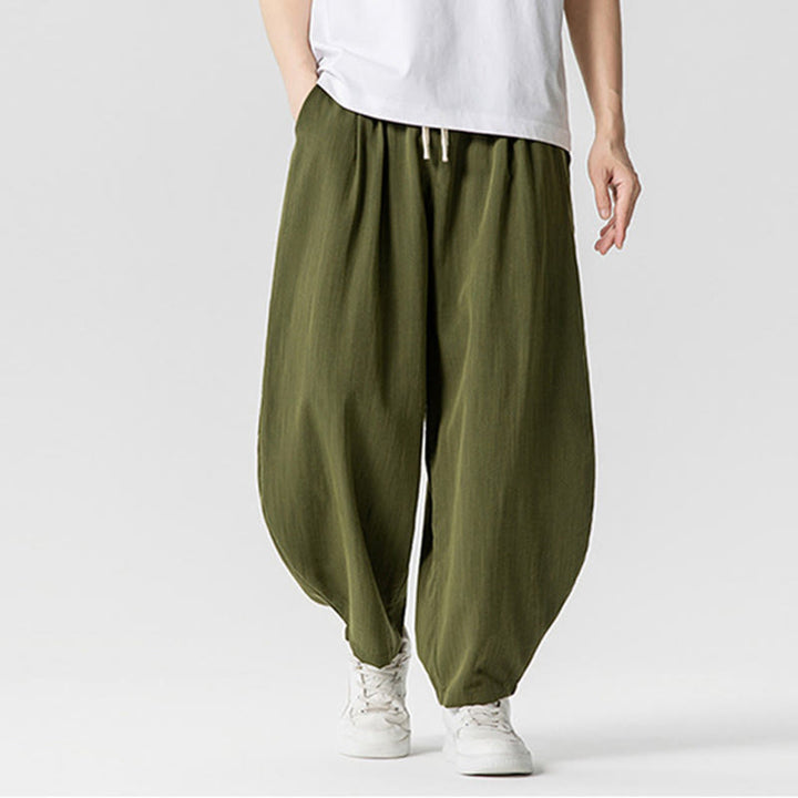 Buddha Stones夏 純色 ドローストリング メンズ コットン アンクル丈 パンツ ポケット付き - image 23