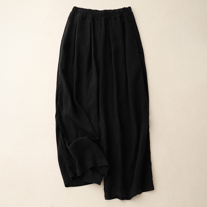 Buddha Stones無地コットン レディース ワイドレッグパンツ ポケット付き - 黒 - US8-10，UK/AU12-14，EU40-42 (2XL) - image 0