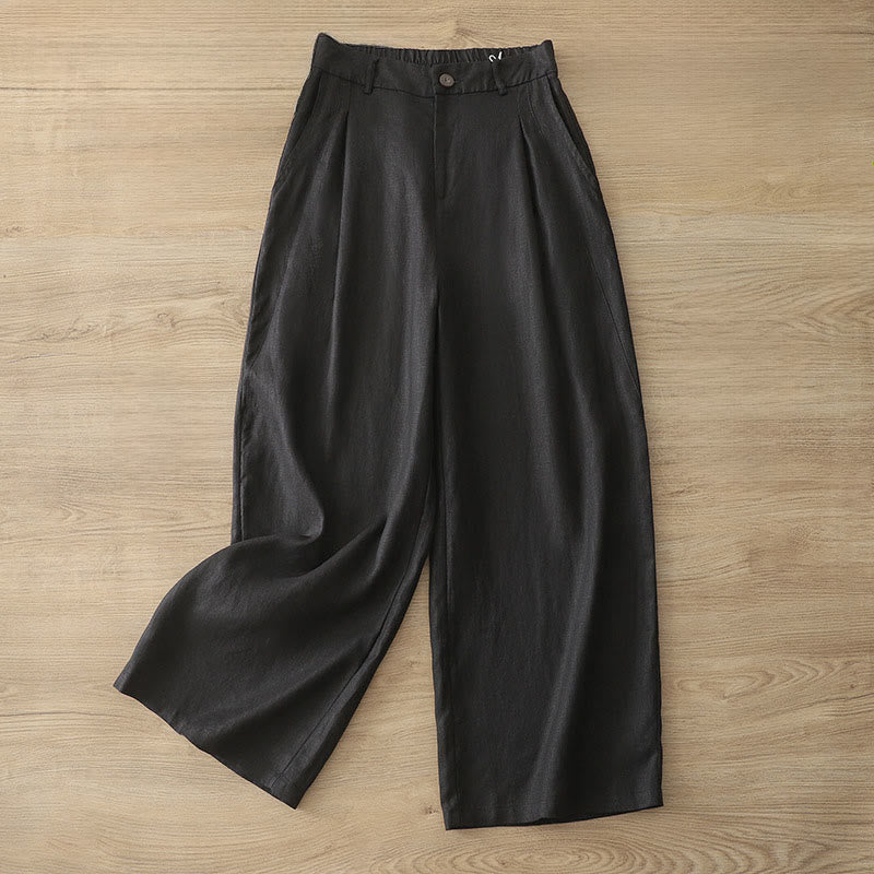 Buddha Stones無地コットン レディース ボタン ワイドレッグパンツ ポケット付き - 黒 - US8-10，UK/AU12-14，EU40-42 (2XL) - image 16