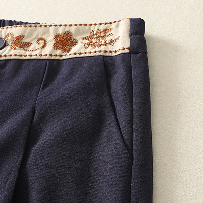 Buddha Stones刺繍柄ポリエステルレディースワイドレッグパンツ（ポケット付き） - image 16