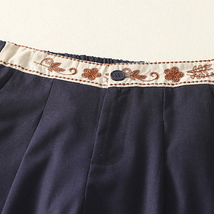 Buddha Stones刺繍柄ポリエステルレディースワイドレッグパンツ（ポケット付き） - image 17