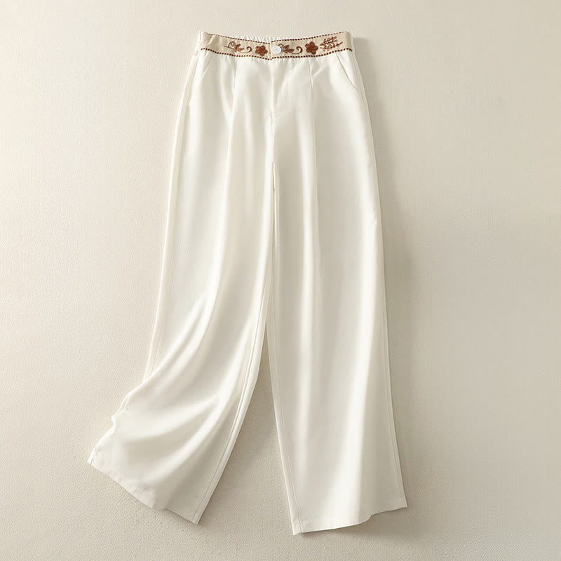 Buddha Stones刺繍柄ポリエステルレディースワイドレッグパンツ（ポケット付き） - 雪 - US12、 UK/AU16、 EU44 (2XL) - image 1