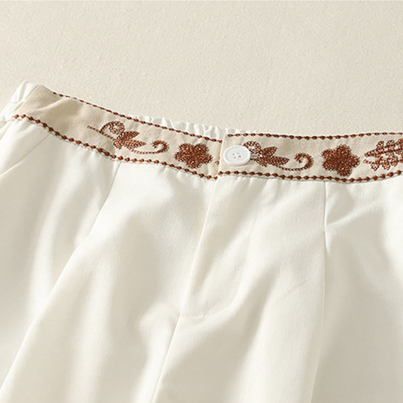 Buddha Stones刺繍柄ポリエステルレディースワイドレッグパンツ（ポケット付き） - image 3