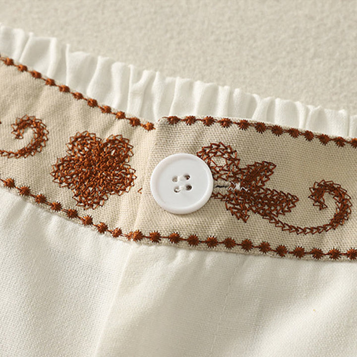 Buddha Stones刺繍柄ポリエステルレディースワイドレッグパンツ（ポケット付き） - image 4