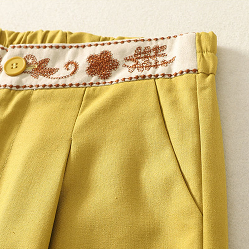 Buddha Stones刺繍柄ポリエステルレディースワイドレッグパンツ（ポケット付き） - image 12