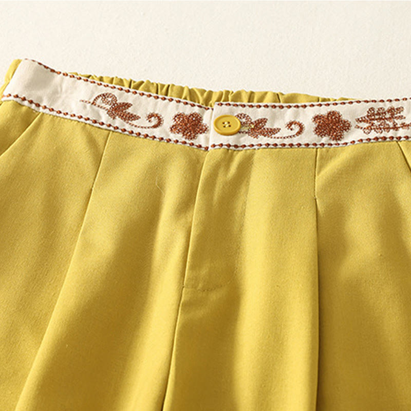 Buddha Stones刺繍柄ポリエステルレディースワイドレッグパンツ（ポケット付き） - image 11