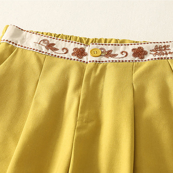 Buddha Stones刺繍柄ポリエステルレディースワイドレッグパンツ（ポケット付き） - image 11