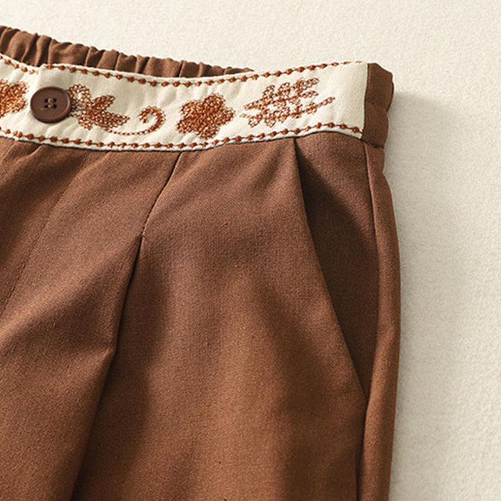 Buddha Stones刺繍柄ポリエステルレディースワイドレッグパンツ（ポケット付き） - image 22