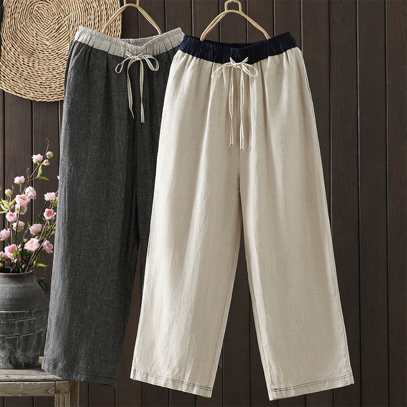 Buddha Stonesカジュアル スプライシングカラーロープ レディース コットン ストレートレッグパンツ ポケット付き - image 17