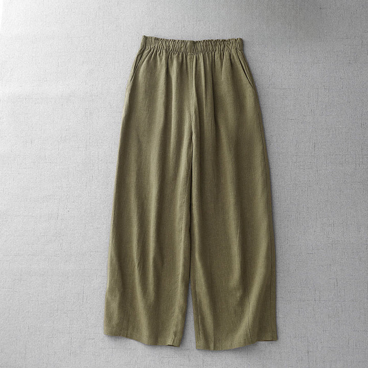 Buddha Stonesカジュアル 無地 ロープ レディース コットン 7-8丈 パンツ ポケット付き - オリーブ - US8-10，UK/AU12-14，EU40-42 (2XL) - image 1