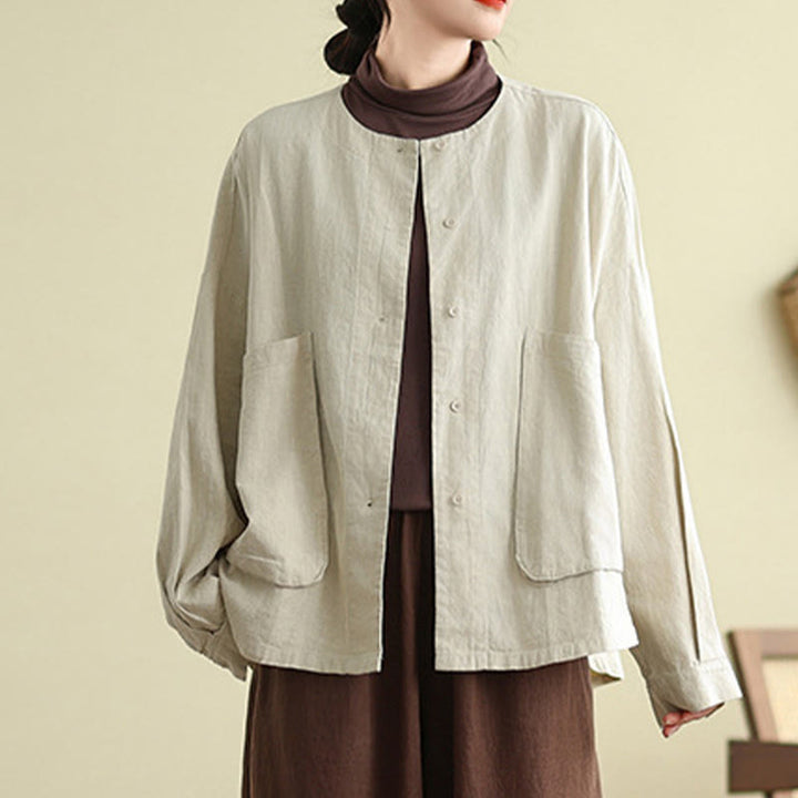 Buddha Stonesレディース 長袖 クルーネック コットンジャケット ポケット付き - image 3
