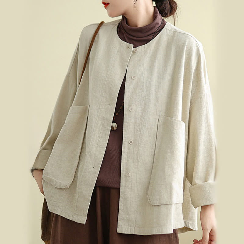 Buddha Stonesレディース 長袖 クルーネック コットンジャケット ポケット付き - image 4