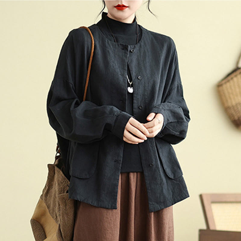 Buddha Stonesレディース 長袖 クルーネック コットンジャケット ポケット付き - image 11
