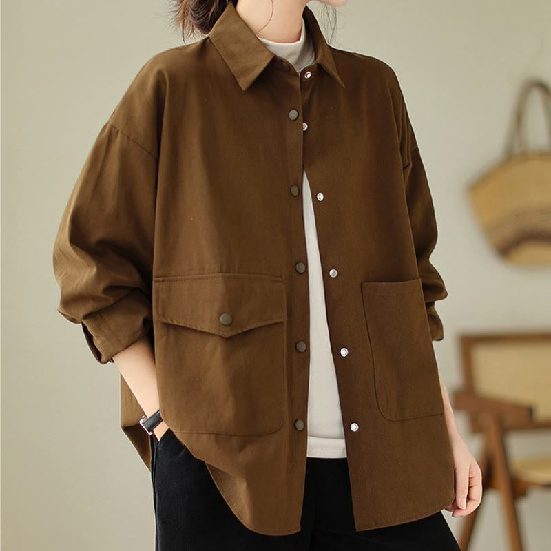 Buddha Stonesレディース 長袖 ボタン コットン ジャケット ポケット付き - image 1