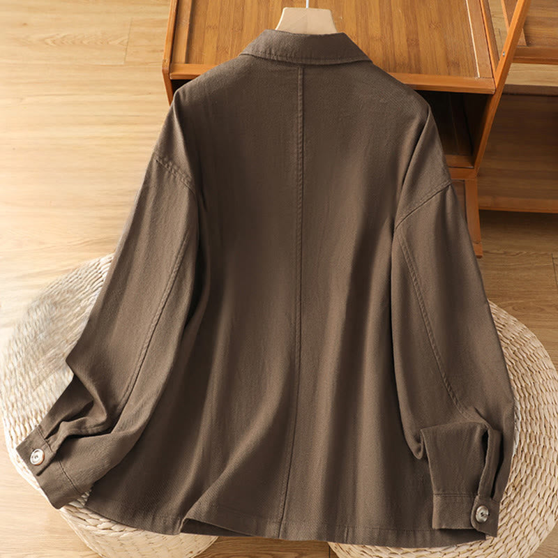 Buddha Stonesカジュアル レディース 長袖 スタンドカラー コットン ポリエステル シャツ ポケット付き - image 1
