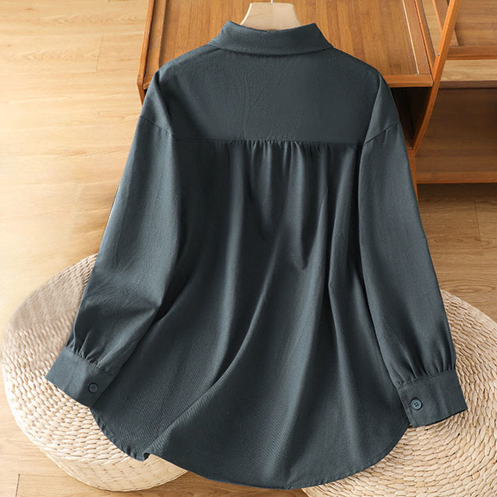 Buddha Stonesカジュアル レディース 長袖 スタンドカラー コットンシャツ ポケット付き - image 1