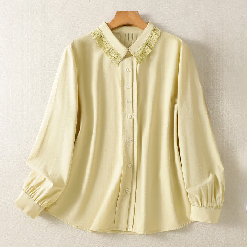 Buddha Stonesカジュアル レディース 長袖 レースラペル コットンシャツ - カーキ - US12、 UK/AU16、 EU44 (2XL) - image 9