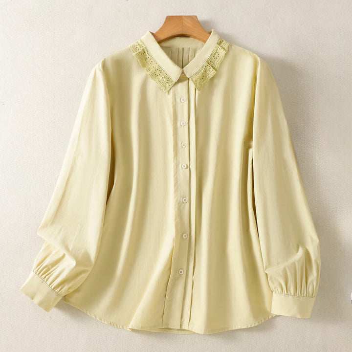 Buddha Stonesカジュアル レディース 長袖 レースラペル コットンシャツ - カーキ - US12、 UK/AU16、 EU44 (2XL) - image 9