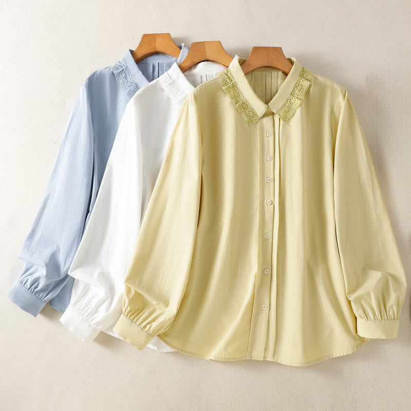 Buddha Stonesカジュアル レディース 長袖 レースラペル コットンシャツ - image 27