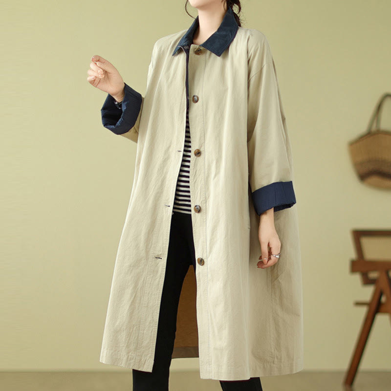Buddha Stonesのスプライシングカラーボタンレディースコットンコート（ポケット付き） - image 4