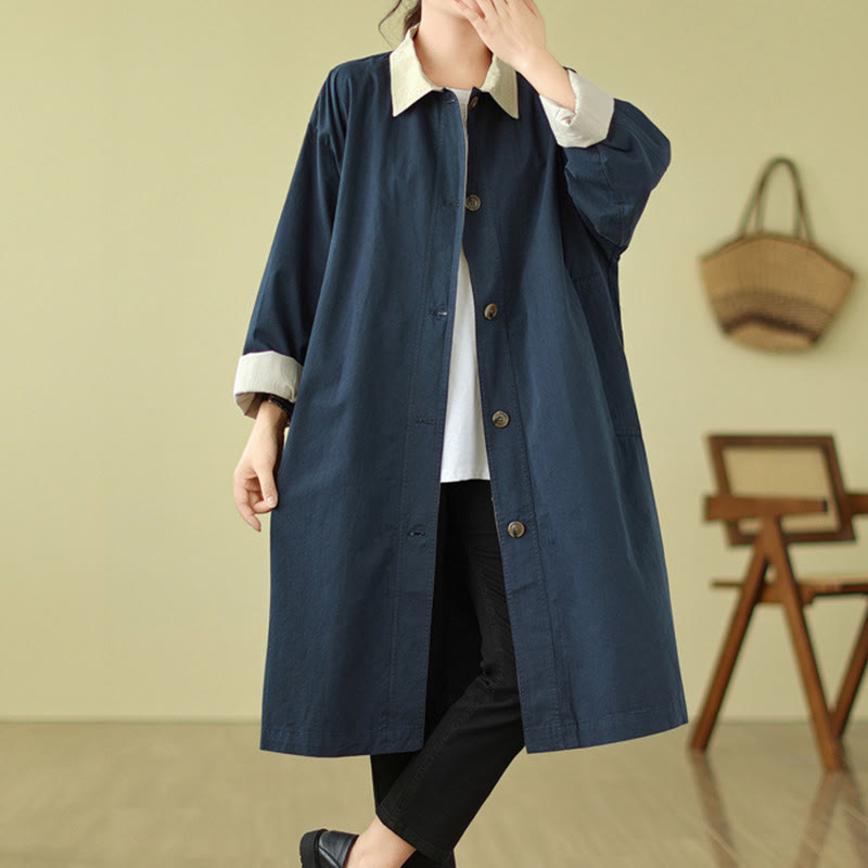 Buddha Stonesのスプライシングカラーボタンレディースコットンコート（ポケット付き） - image 9