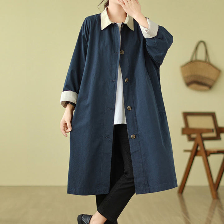 Buddha Stonesのスプライシングカラーボタンレディースコットンコート（ポケット付き） - image 9