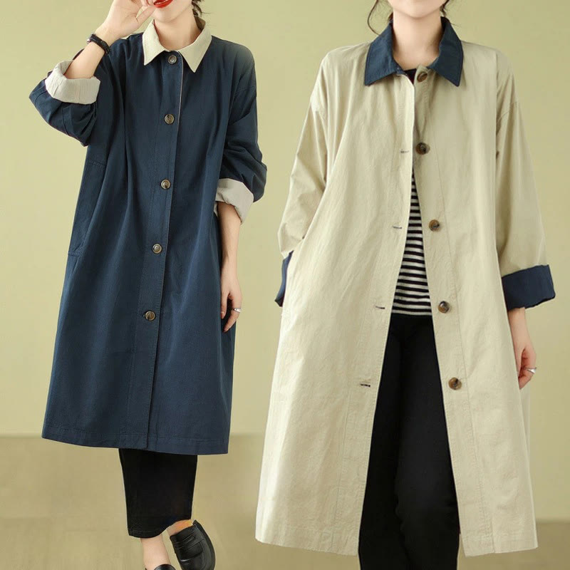 Buddha Stonesのスプライシングカラーボタンレディースコットンコート（ポケット付き） - image 10
