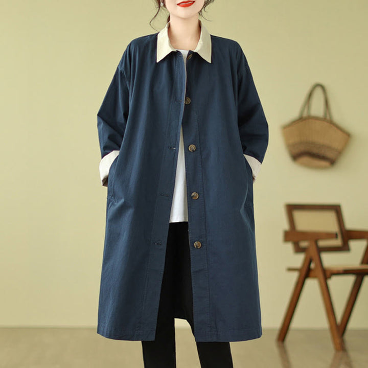 Buddha Stonesのスプライシングカラーボタンレディースコットンコート（ポケット付き） - ミッドナイトブルー - US12、 UK/AU16、 EU44 (XL) - image 5